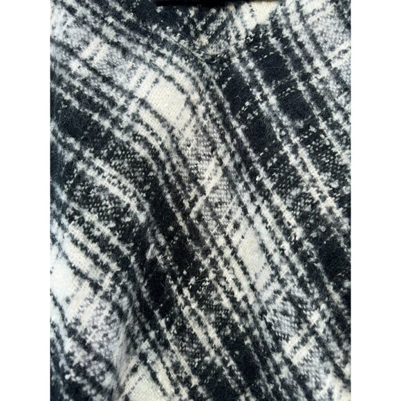 Lauren Ralph Lauren Womens Black & White Plaid Fringe Poncho - Picture 2 of 9